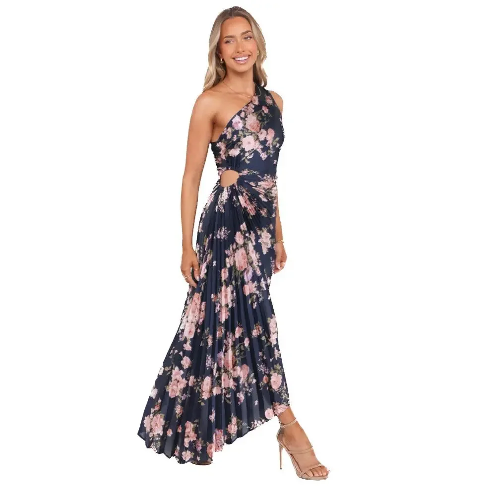 Petal & Pup Pleated Navy Floral One Shoulder Kleo Maxi Dress Size S - Picture 11 of 14
